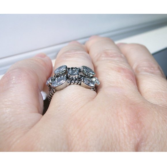 STAINLESS STEEL Bezel Set Cubic Zirconia Stackable Rings-Set Of 3 - Picture 6 of 13